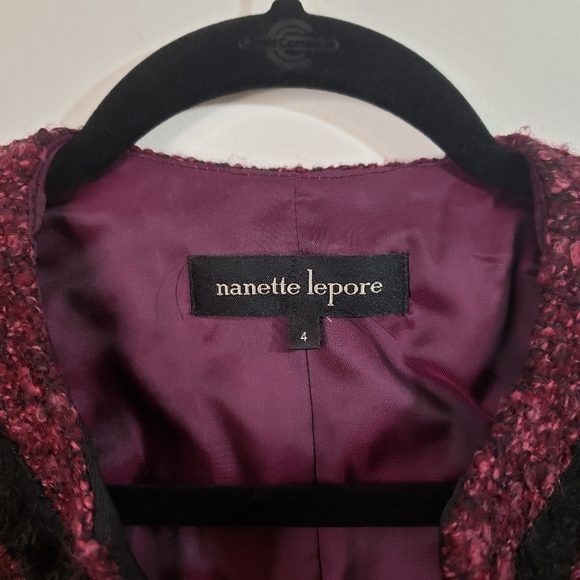 Sz 4 Nanette Lepore Magenta Black Bouclé Blazer - Picture 8 of 10